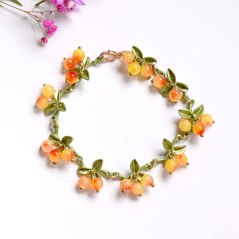 2020 NEW Elegant Retro Freshwater Pearls Plant White Bell Orchid Leaves Flowers Bracelet for Women Party Jewelry Gift