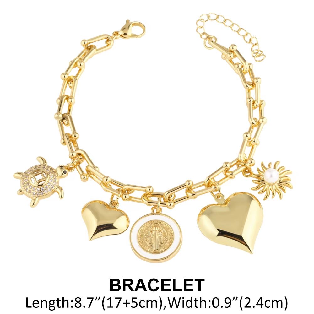 Gold Plated San Benito Turtle Necklaces for Women U Shape Clavicle Chain Heart Necklaces Chokers Chunky Jewelry Nkea048