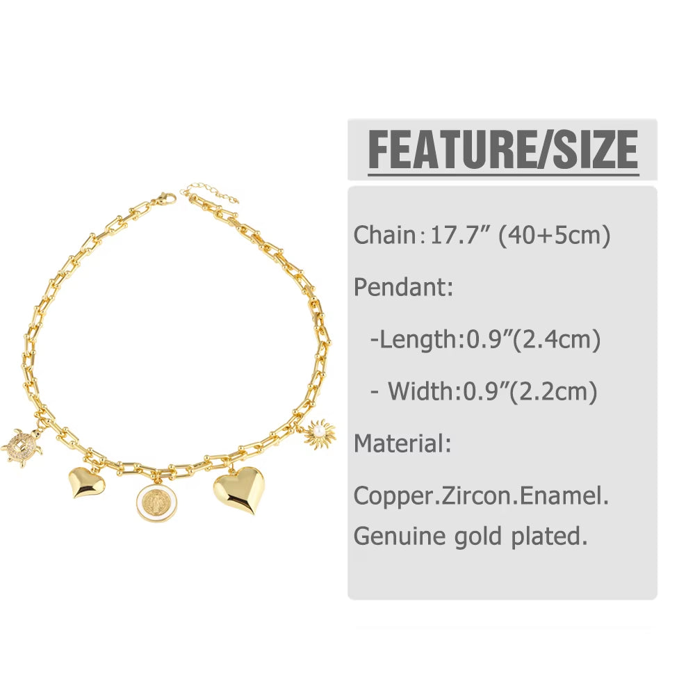 Gold Plated San Benito Turtle Necklaces for Women U Shape Clavicle Chain Heart Necklaces Chokers Chunky Jewelry Nkea048