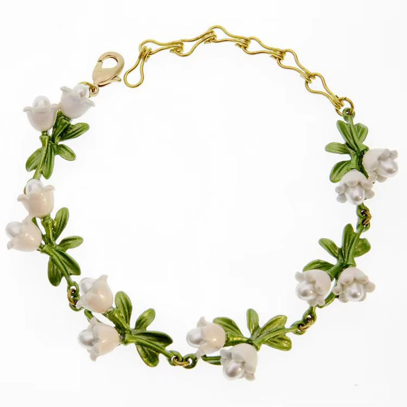 2020 NEW Elegant Retro Freshwater Pearls Plant White Bell Orchid Leaves Flowers Bracelet for Women Party Jewelry Gift
