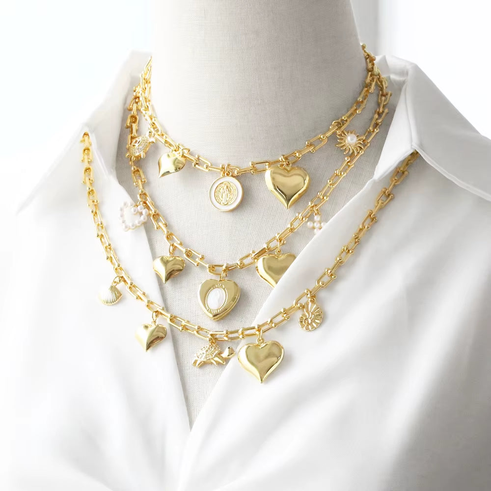 Gold Plated San Benito Turtle Necklaces for Women U Shape Clavicle Chain Heart Necklaces Chokers Chunky Jewelry Nkea048