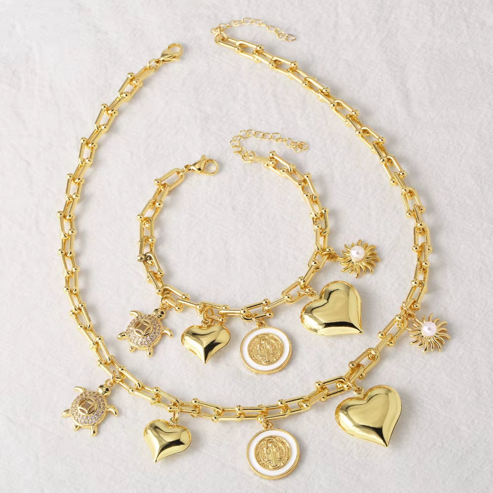 Gold Plated San Benito Turtle Necklaces for Women U Shape Clavicle Chain Heart Necklaces Chokers Chunky Jewelry Nkea048