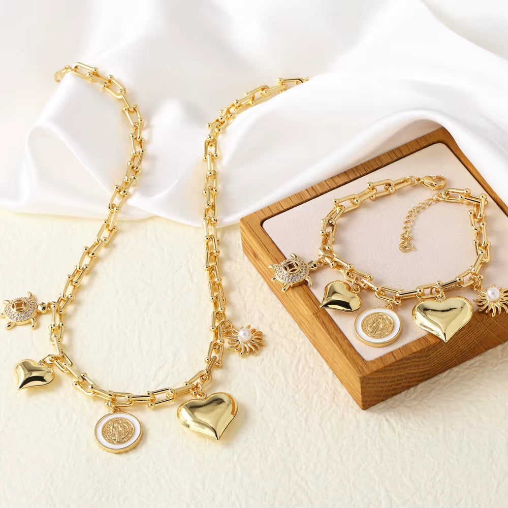Gold Plated San Benito Turtle Necklaces for Women U Shape Clavicle Chain Heart Necklaces Chokers Chunky Jewelry Nkea048