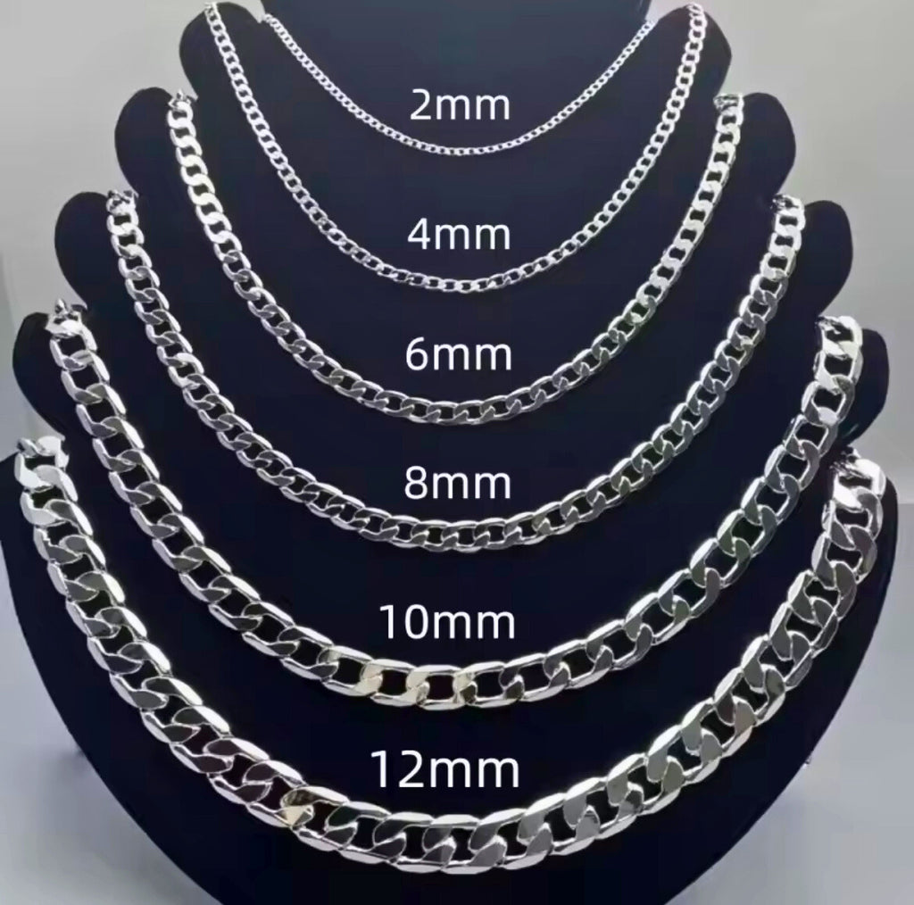 925 Sterling Silver Plated Cuban Curb Chain for Men