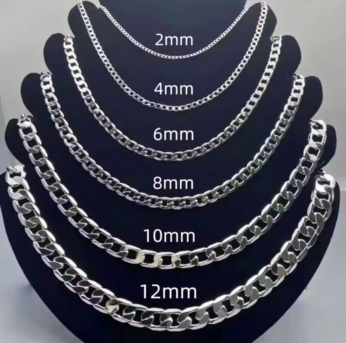 925 Sterling Silver Plated Cuban Curb Chain for Men