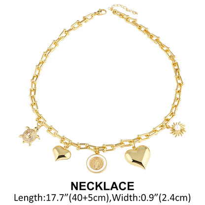 Gold Plated San Benito Turtle Necklaces for Women U Shape Clavicle Chain Heart Necklaces Chokers Chunky Jewelry Nkea048