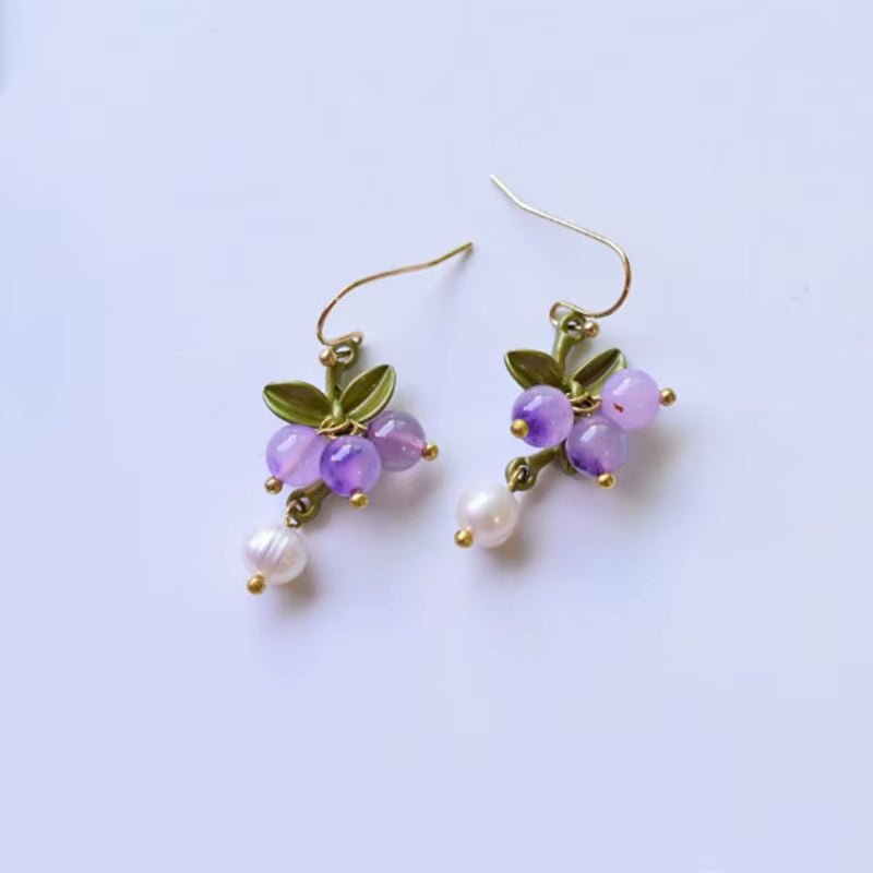New Spring Plant Bracelets Vintage Stone Beads Berry Blueberry Leaves Bracelet Bangles and Necklace for Women Party Jewelry