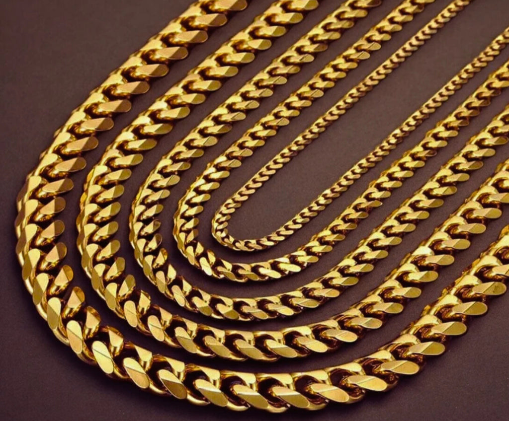 18K Gold Plated Stainless Steel Cuban Curb Link Chain Men’s