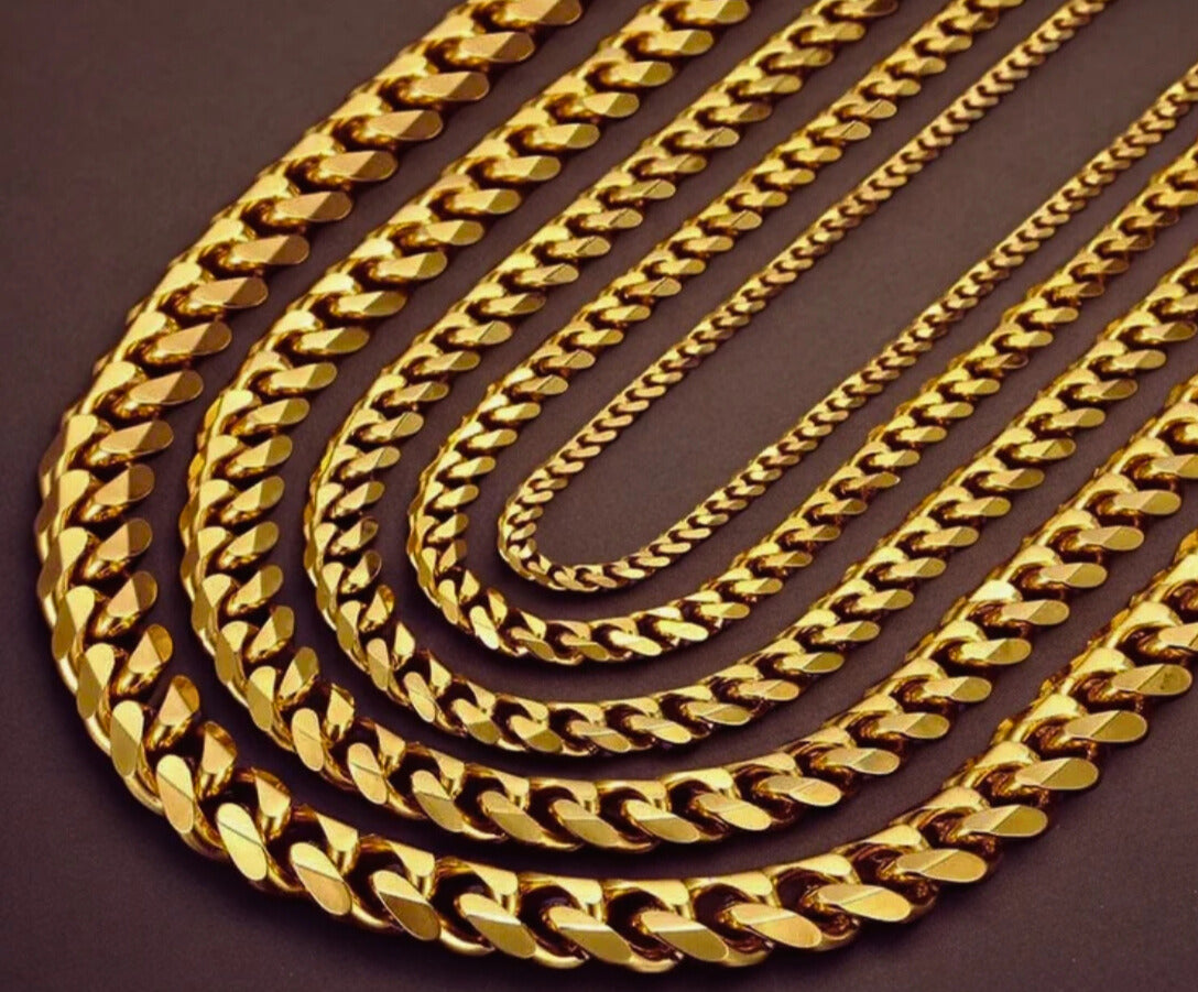 18K Gold Plated Stainless Steel Cuban Curb Link Chain Men’s