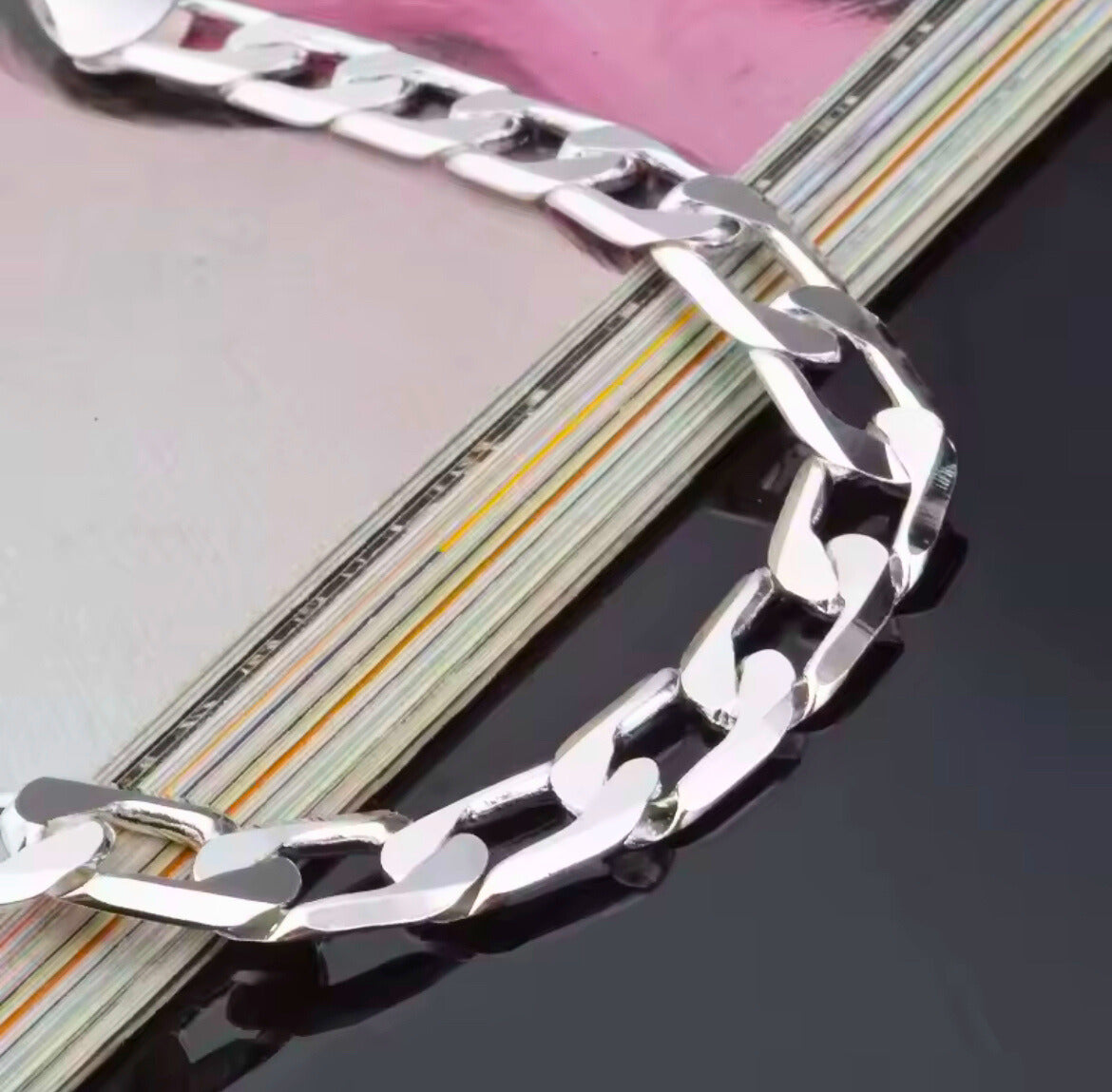 925 Sterling Silver Plated Cuban Link Chain Bracelet