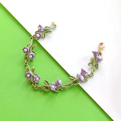 2020 NEW Elegant Retro Freshwater Pearls Plant White Bell Orchid Leaves Flowers Bracelet for Women Party Jewelry Gift