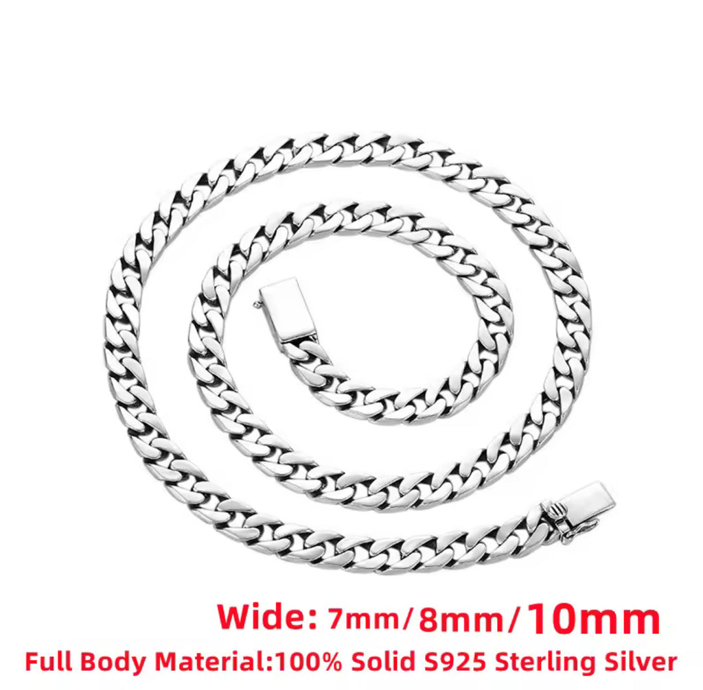Solid 925 Sterling Silver Cuban Curb Chain for Men
