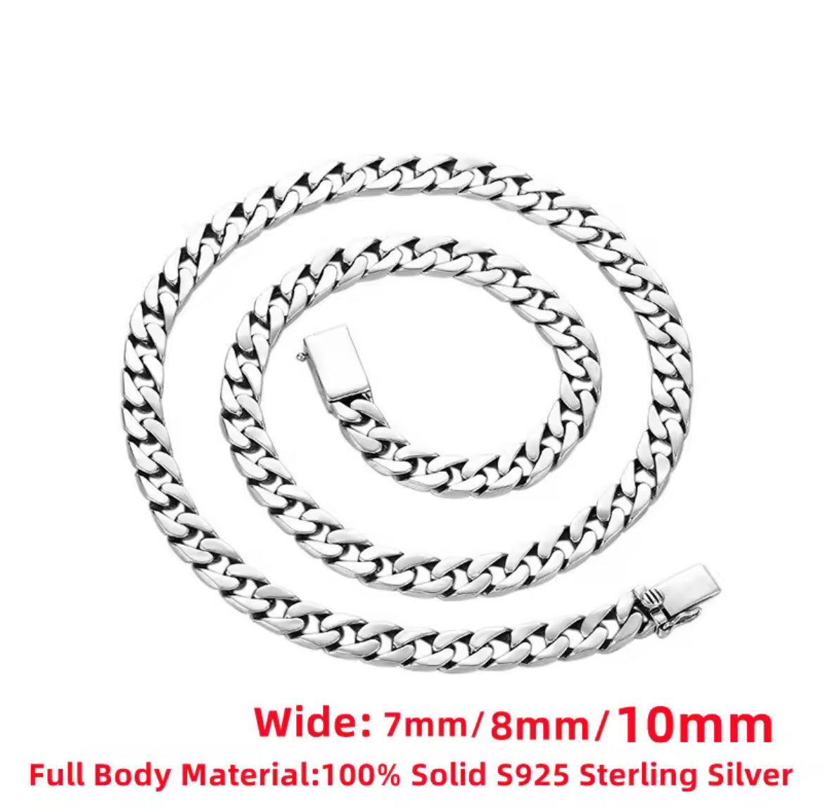 Solid 925 Sterling Silver Cuban Curb Chain for Men