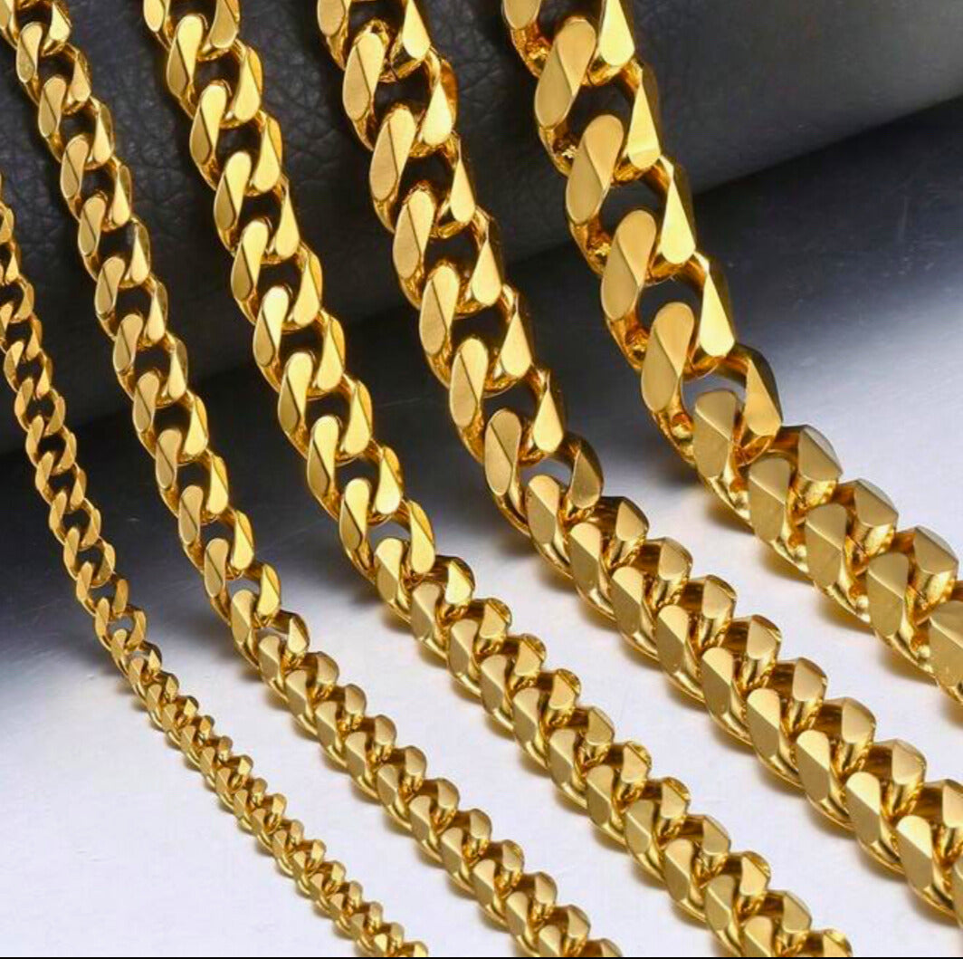 18K Gold Plated Stainless Steel Cuban Curb Link Chain Men’s