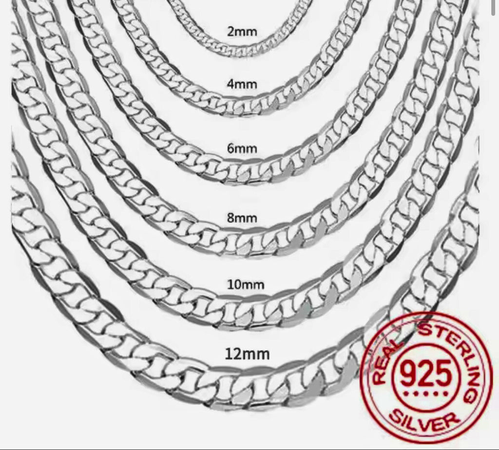 925 Sterling Silver Plated Cuban Curb Chain for Men