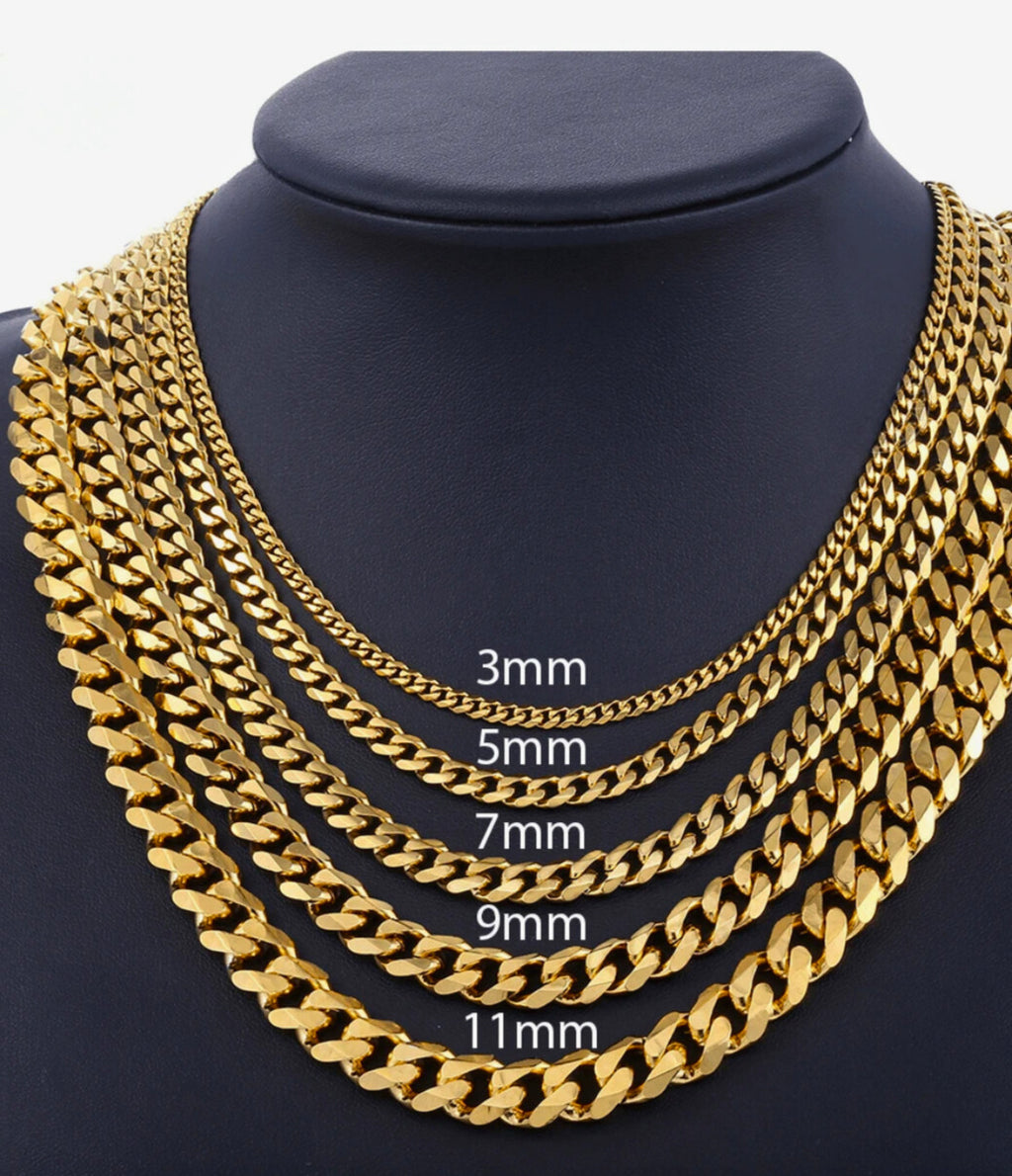 18K Gold Plated Stainless Steel Cuban Curb Link Chain Men’s