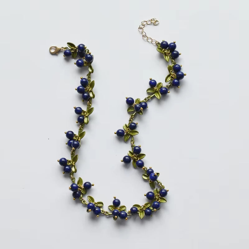 New Spring Plant Bracelets Vintage Stone Beads Berry Blueberry Leaves Bracelet Bangles and Necklace for Women Party Jewelry