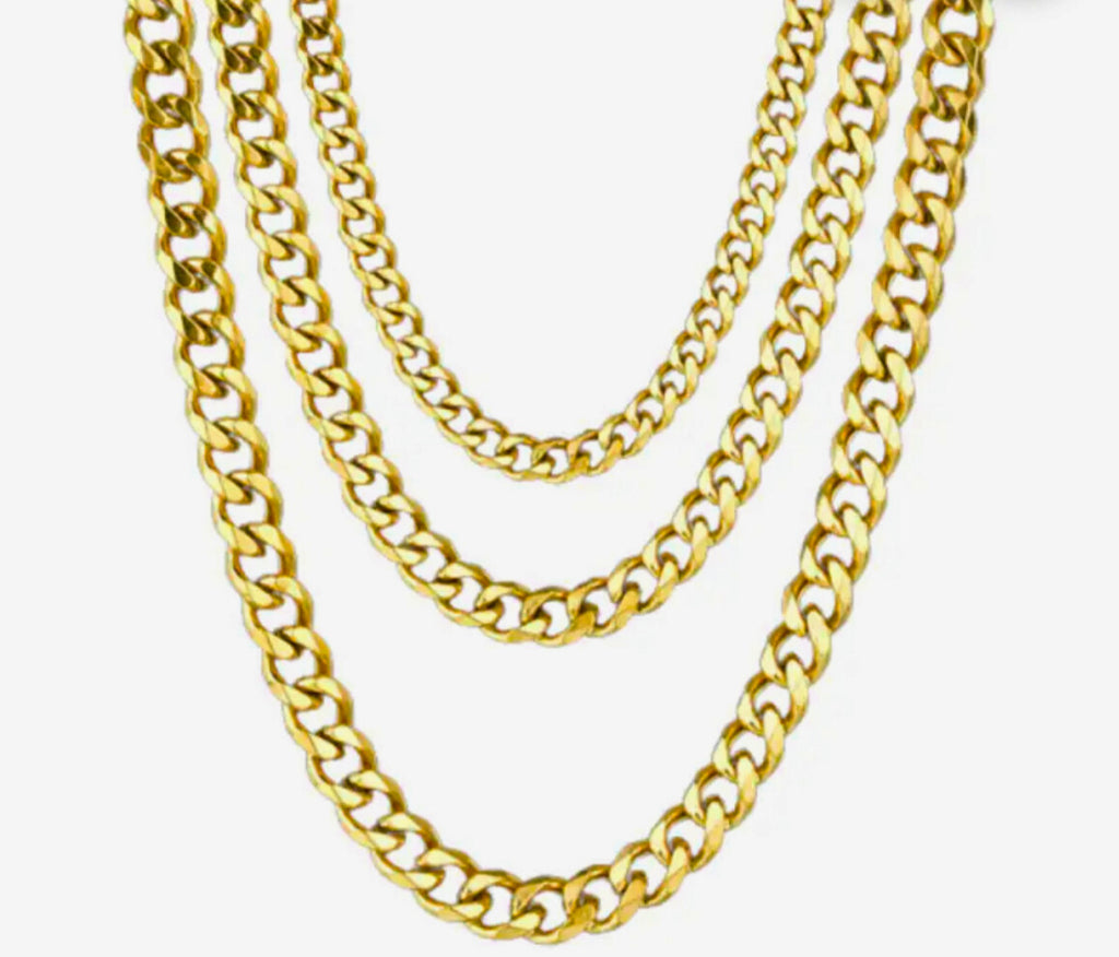 18K Gold Plated Stainless Steel Cuban Curb Link Chain Men’s