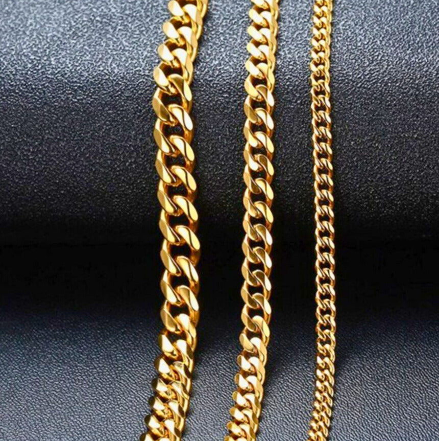 18K Gold Plated Stainless Steel Cuban Curb Link Chain Men’s