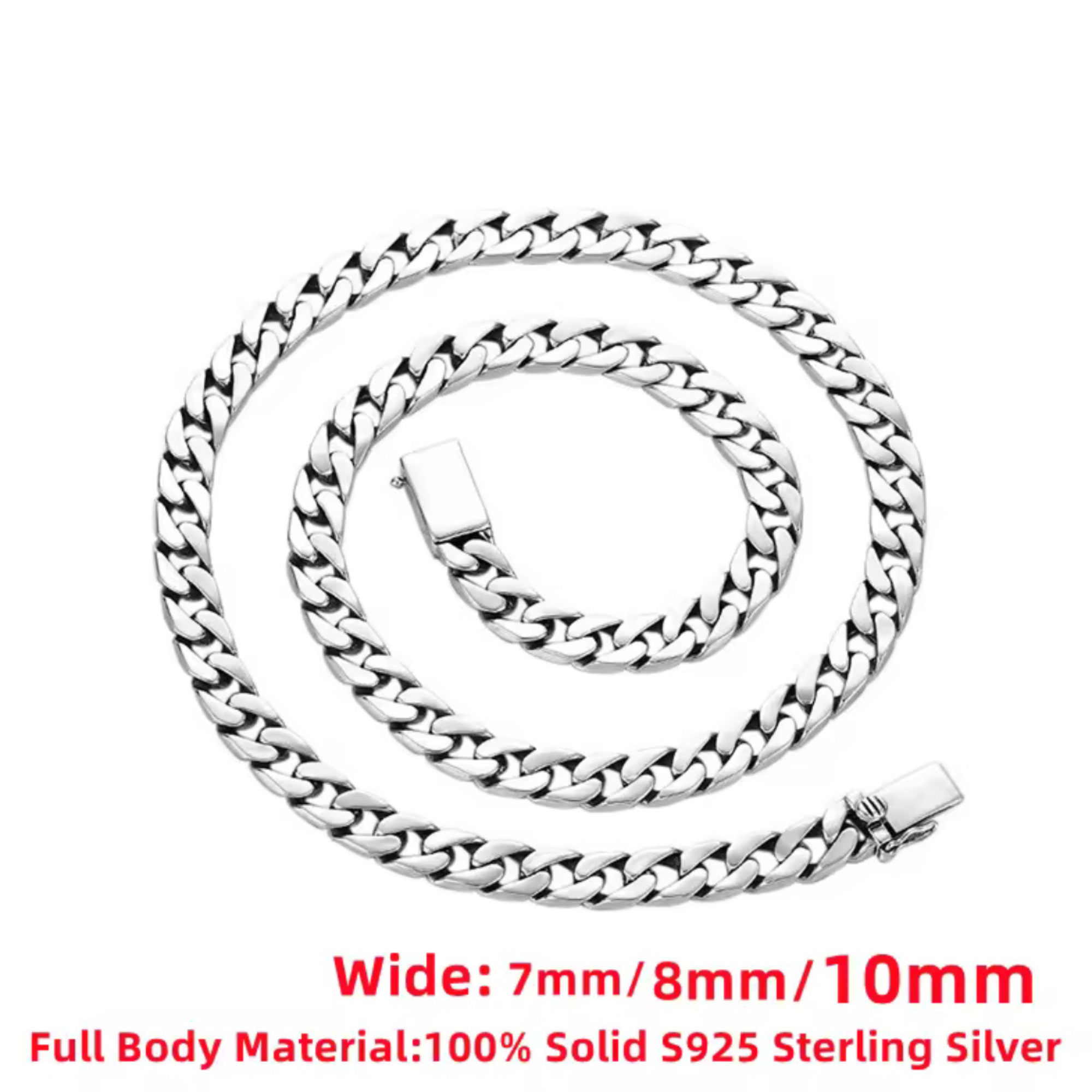 Men’s 925 Sterling Silver Cuban Curb Chain Necklace – Solid, Hip Hop Jewelry