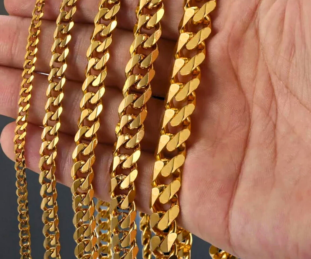 18K Gold Plated Stainless Steel Cuban Curb Link Chain Men’s