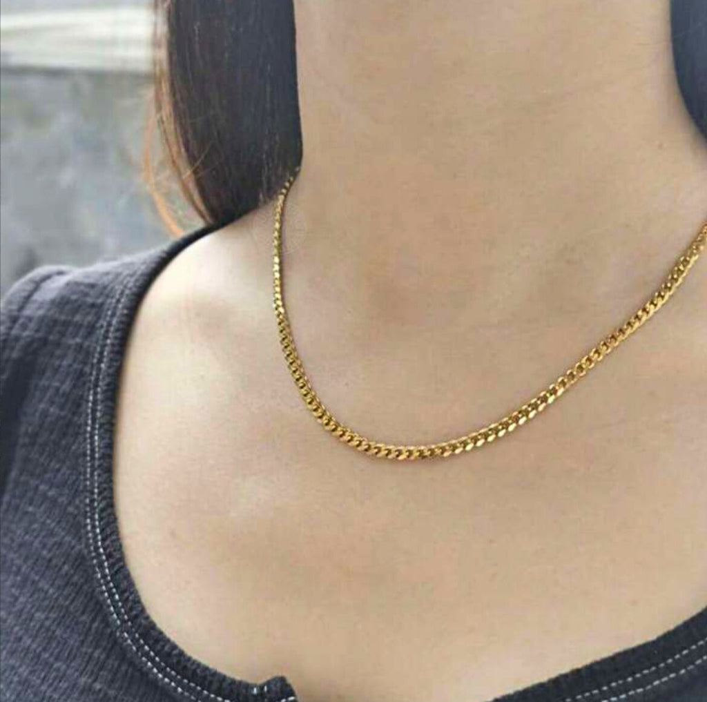 18K Gold Plated Stainless Steel Cuban Curb Link Chain Men’s