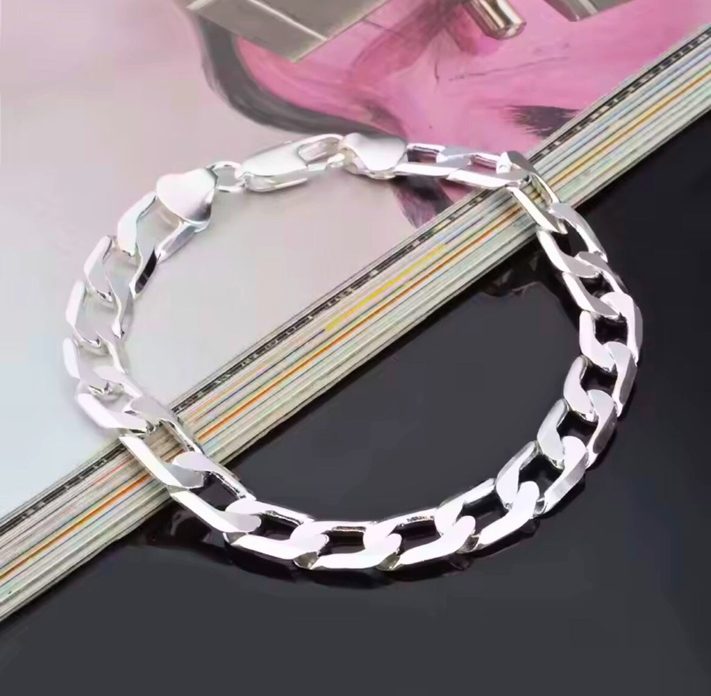 925 Sterling Silver Plated Cuban Link Chain Bracelet