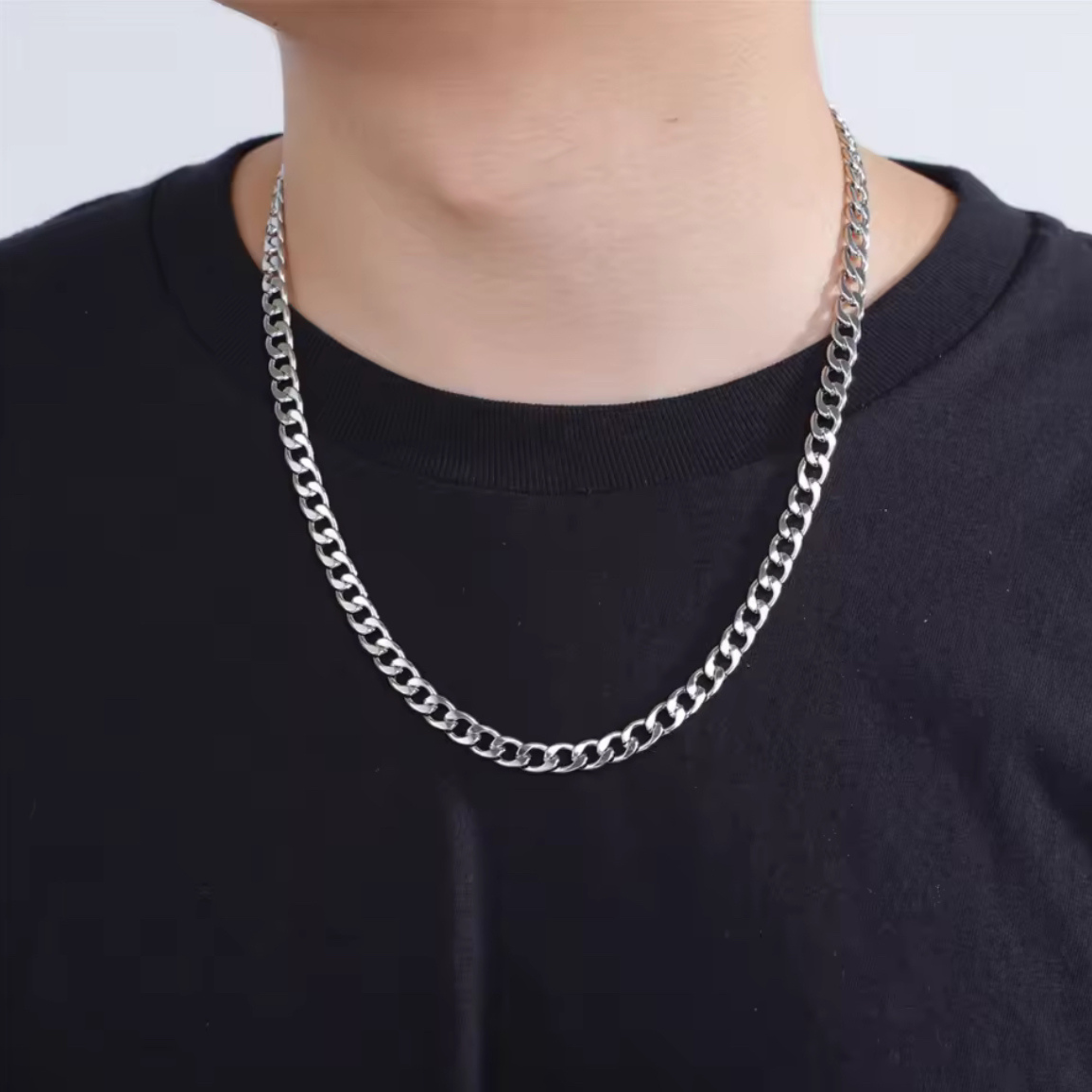 Men’s Silver-Plated Cuban Curb Chain Necklace – Fashion Jewelry