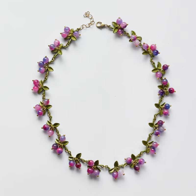 New Spring Plant Bracelets Vintage Stone Beads Berry Blueberry Leaves Bracelet Bangles and Necklace for Women Party Jewelry