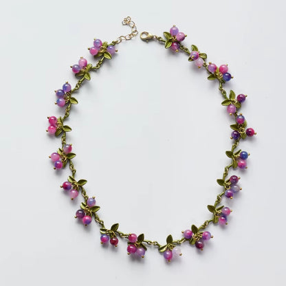 New Spring Plant Bracelets Vintage Stone Beads Berry Blueberry Leaves Bracelet Bangles and Necklace for Women Party Jewelry