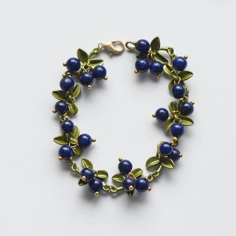 New Spring Plant Bracelets Vintage Stone Beads Berry Blueberry Leaves Bracelet Bangles and Necklace for Women Party Jewelry