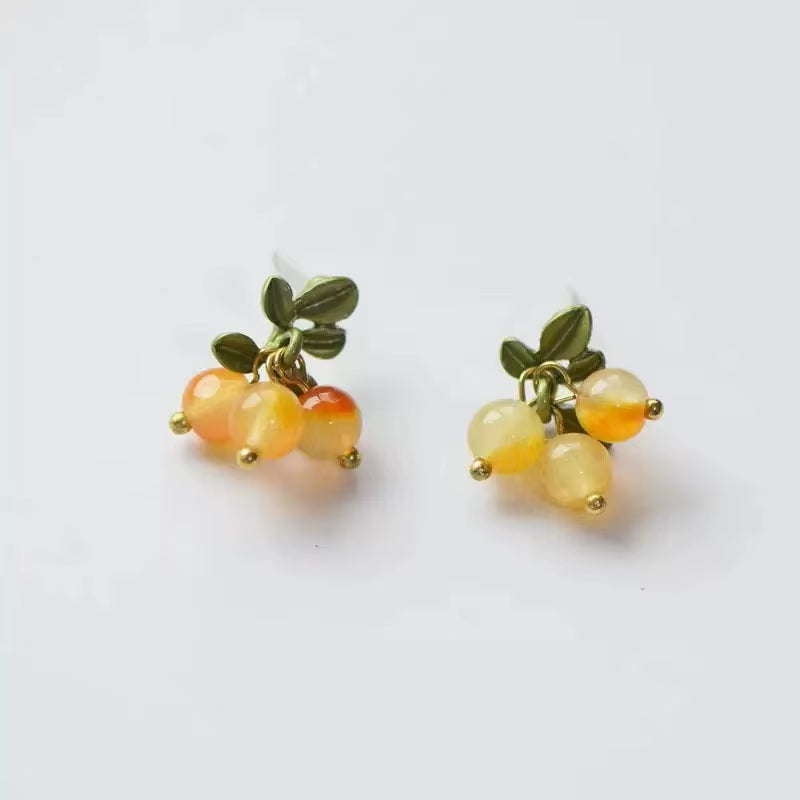 New Spring Plant Bracelets Vintage Stone Beads Berry Blueberry Leaves Bracelet Bangles and Necklace for Women Party Jewelry