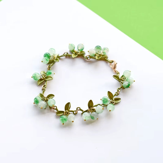 2020 NEW Elegant Retro Freshwater Pearls Plant White Bell Orchid Leaves Flowers Bracelet for Women Party Jewelry Gift